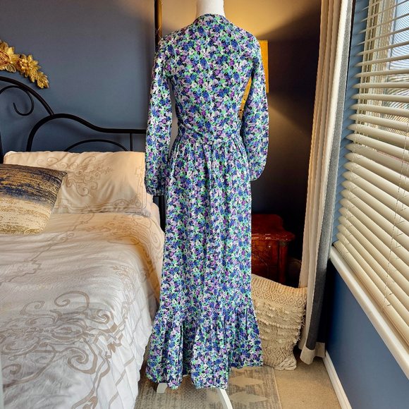 Vintage 70s 80s Floral Long Sleeve Tie Top and Maxi Skirt Set - Picture 5 of 13